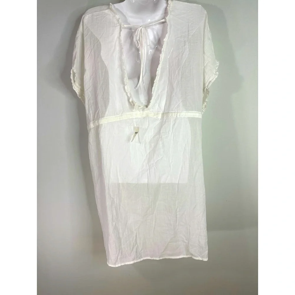 Aerie Women's Beach Coverup Top V Neck Tassel Front White XS‎ NWT